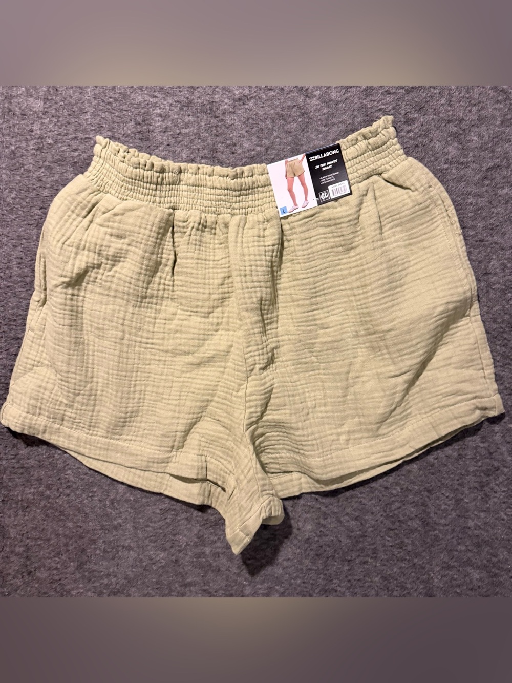 Billabong Gauze Shorts Womens L Green Soft Short 2" inseam 100% Cotton Soft NWT